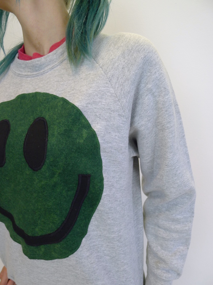 upcycled acid smile green on grey sweatshirt
