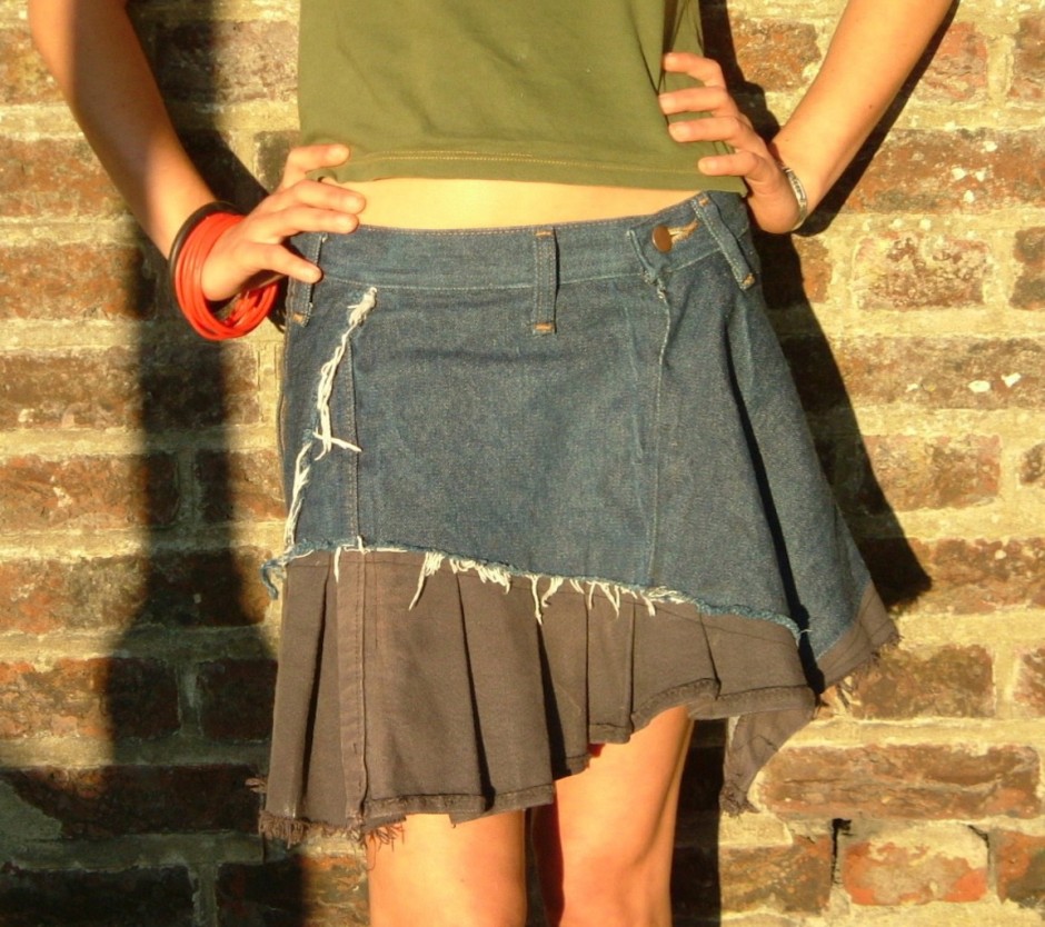 upycled jean skirt with frill