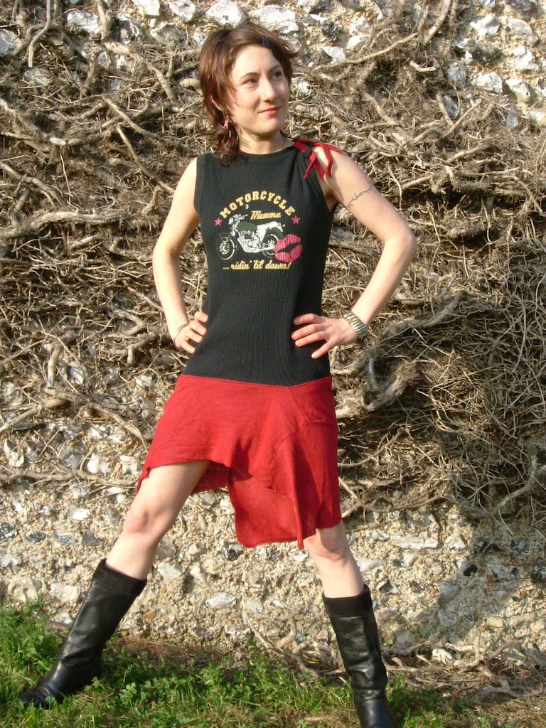 upcycled jersey dress red black