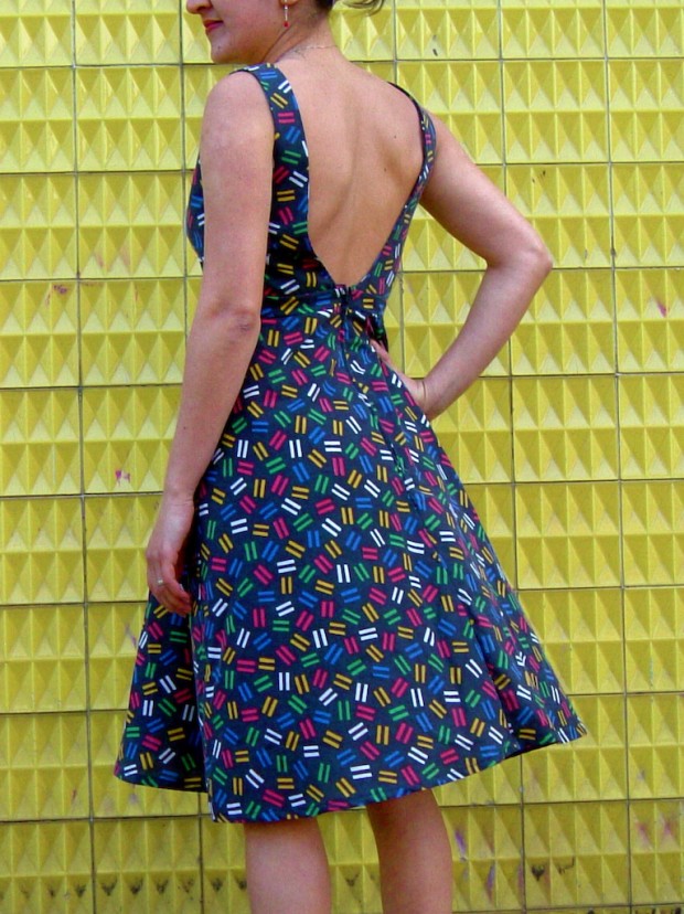 1950 style open back made to order cotton dress