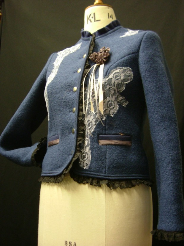 blue wool jacket black frill
