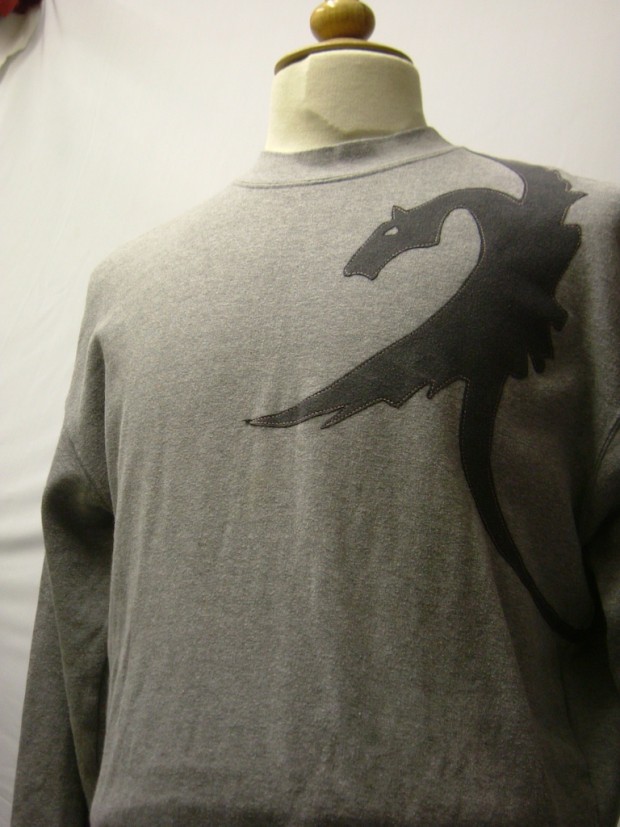 upcycled eco customised dragon sweatshirt grey
