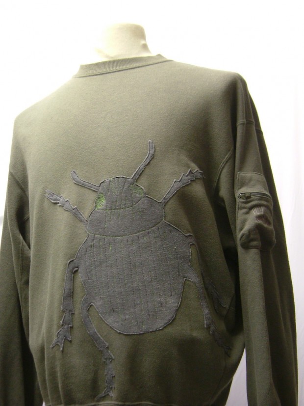 upcycled eco customised bug applique grey sweatshirt