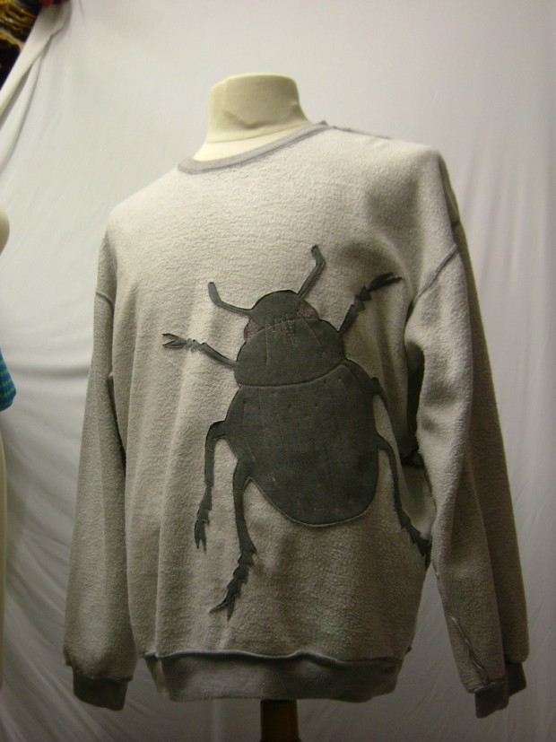 upcycled eco customised bug applique grey sweatshirt