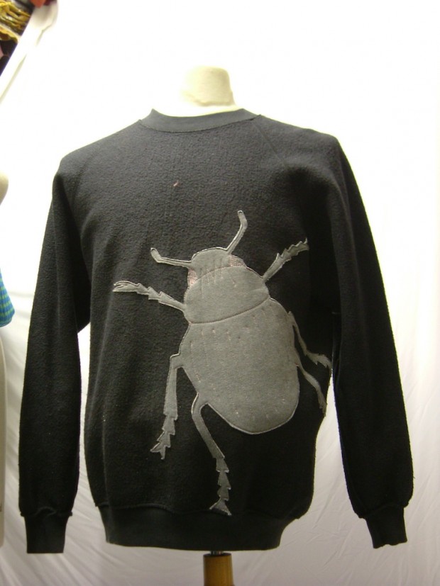 upcycled eco customised bug applique black sweatshirt