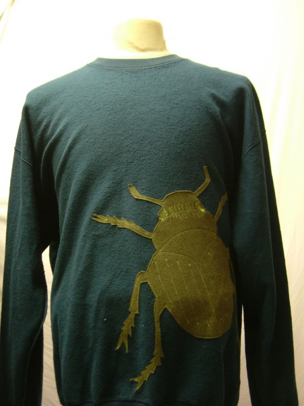 upcycled eco customised bug applique green sweatshirt