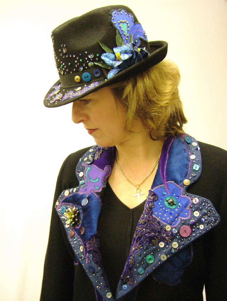 Made to order customised embellished suit jacket and hat