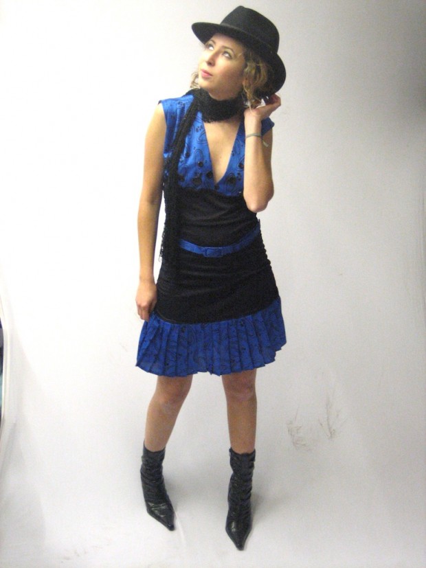 one off 20s inspired pleated blue dress