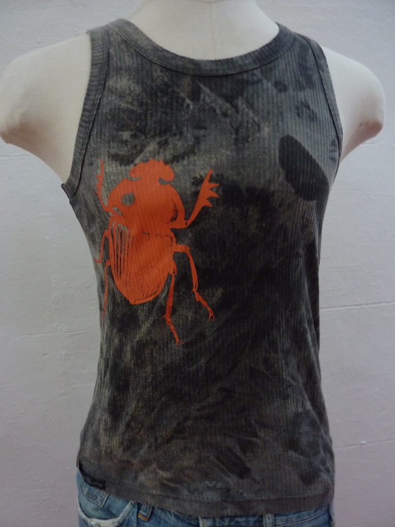 beetle screen print bleach dye eco t-shirt