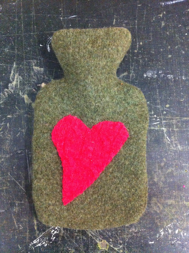 upcycled wool hotwater bottle heart
