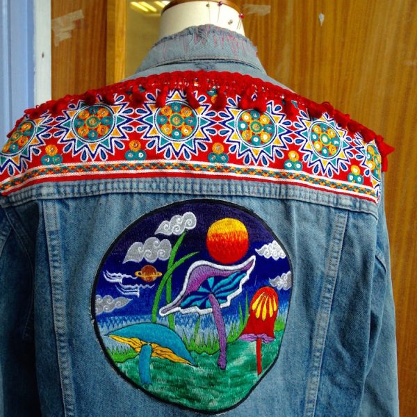 denim jacket mushroom embroidery