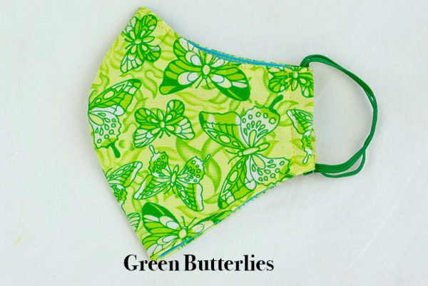 green butterflies childrens eco face mask