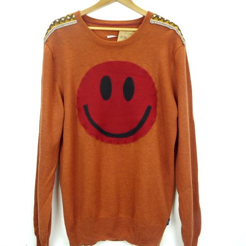 burnt orange sustainable handmade acid smiley jumper