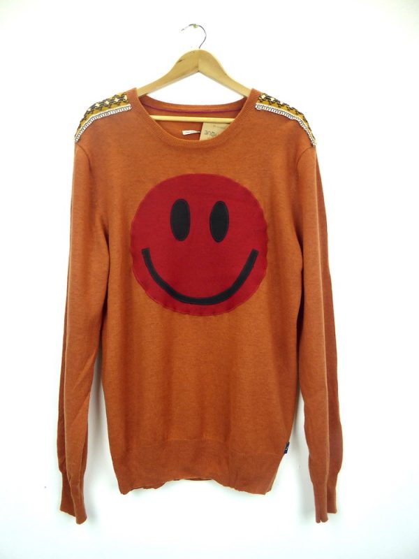 burnt orange sustainable handmade acid smiley jumper