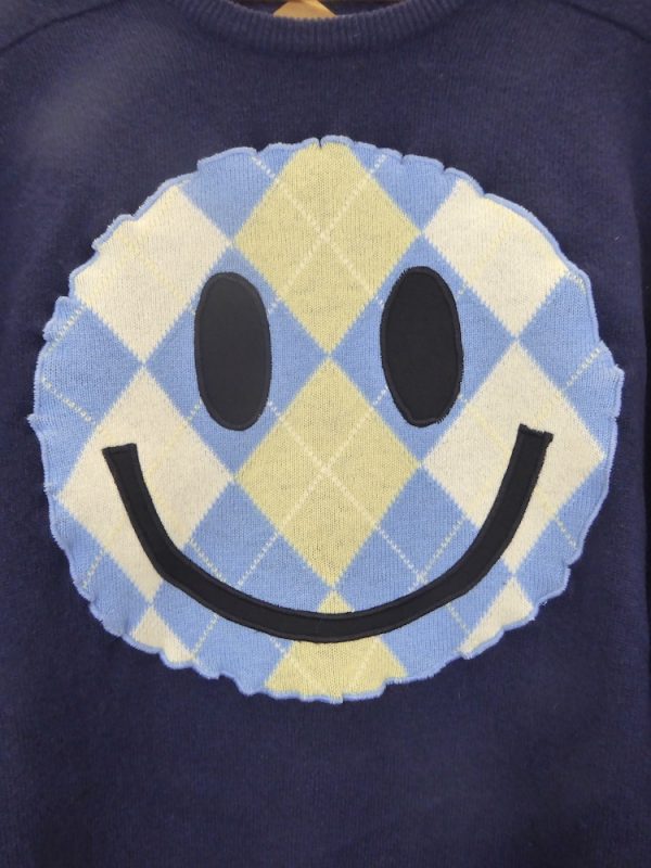 argyle sustainable handmade acid smiley jumper